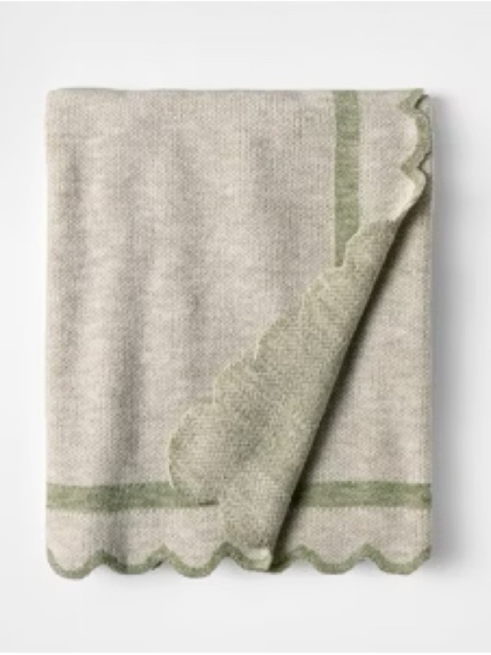 NEW Threshold Studio McGee Scalloped Stripe Edge Green Throw Blanket